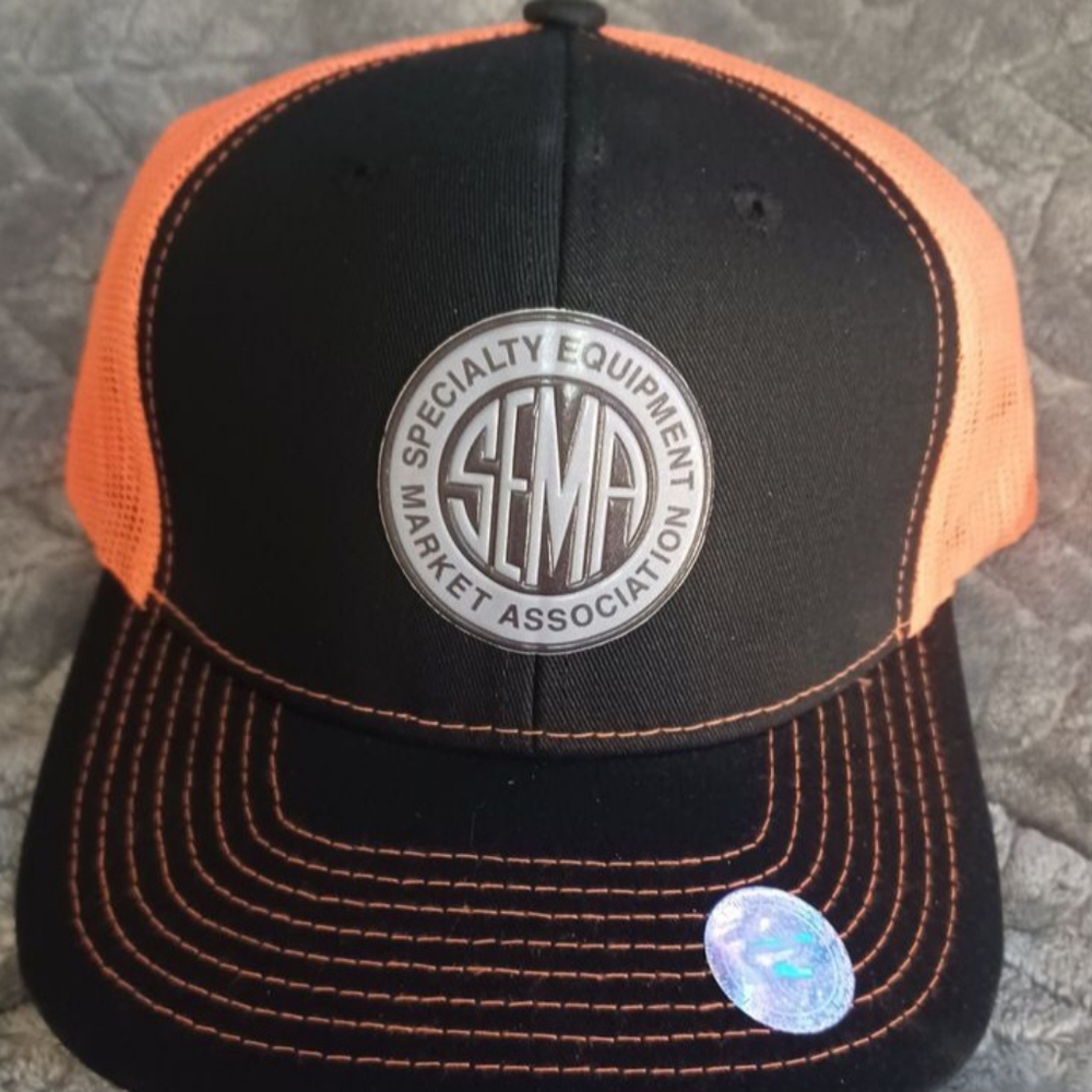New 2023 SEMA Florescent Orange Black Snap Back Baseball Cap